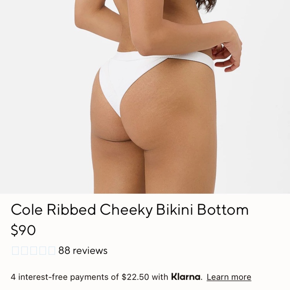 Frankie's Bikinis "Cole Ribbed Cheeky Bikini Bottom" Size: M, Ribbed White